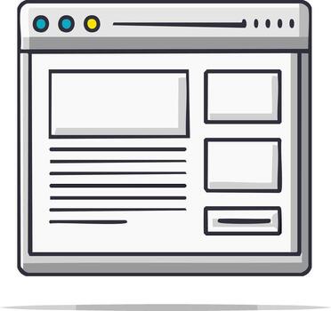 Simple cartoon illustration of a digital user interface window with text and image placeholders vector