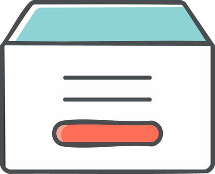 Simple Rectangular Box Icon with Blue Top and Red Button vector