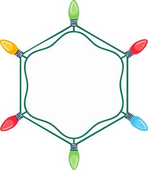 Vibrant Christmas Holiday String Lights Decorative Hexagonal Frame Border Design vector
