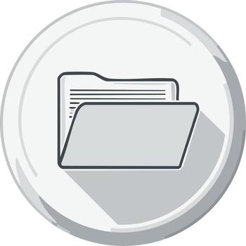 Flat design icon of an open file folder with documents on a circular button with a long shadow vector