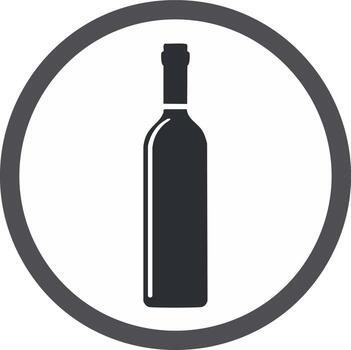 vino botella silueta en gris circulo marco sencillo gráfico vector