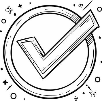 Hand drawn check mark in a circle, a sketchy doodle icon of success and approval vector