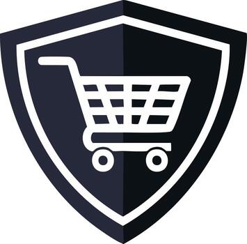 compras carro en un proteger icono para seguro en línea compra y consumidor proteccion vector