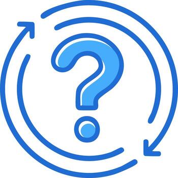 Circular arrow question mark icon representing ongoing inquiry or cycle of uncertainty vector