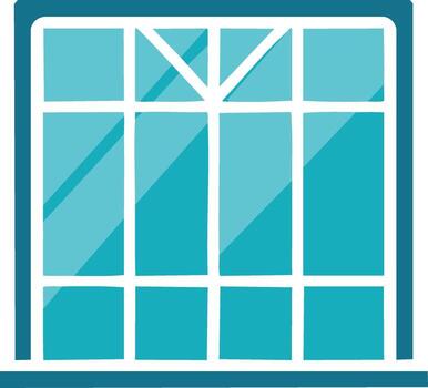 Illustration of a teal window with white grid overlay, square shaped design vector