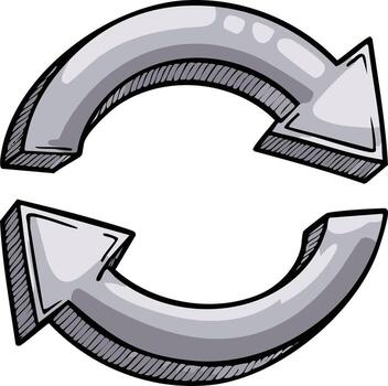 Hand-drawn style two circular arrows indicating cycle or refresh vector