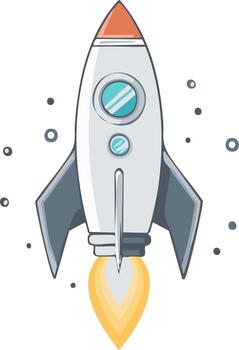 Modern style rocket ship launching with fiery propulsion and subtle space elements vector