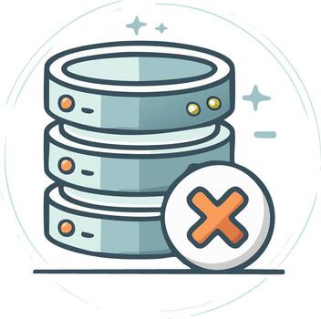 Stylized stack of data storage drives with X symbol representing an error or failed action vector