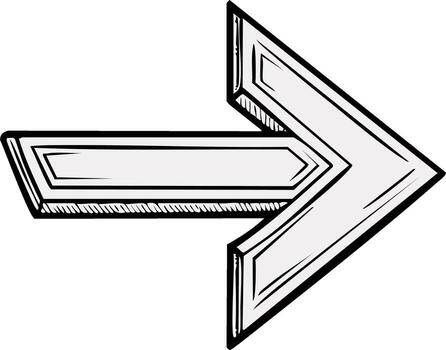 Stylized three dimensional pointer arrow pointing to the right with shaded detailing vector