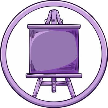 Purple art easel with a blank canvas inside a circular frame illustration vector