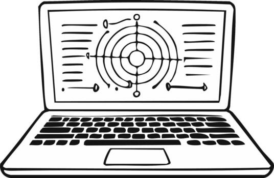 ordenador portátil pantalla muestra digital objetivo datos análisis diagrama para estratégico negocio planificación y en línea actuación supervisión vector