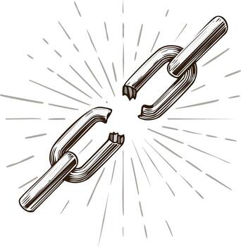 Broken metal chain link exploding symbolizing freedom release and overcoming obstacles vector