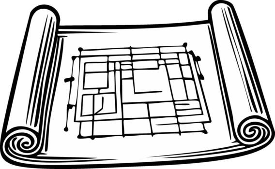 Architectural Blueprint Scroll Unrolled Revealing Geometric Layout Designs vector