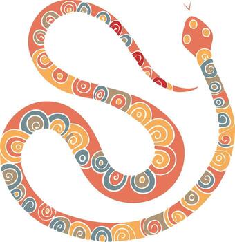 Decorative snake with colorful swirls, illustration of a serpent, cartoon style, abstract pattern vector