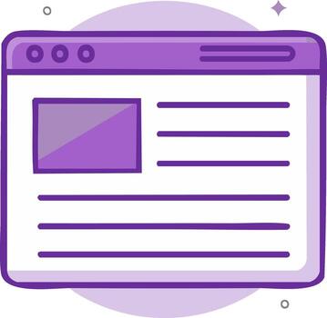 sencillo púrpura ilustración de un sitio web página diseño en un navegador ventana icono vector