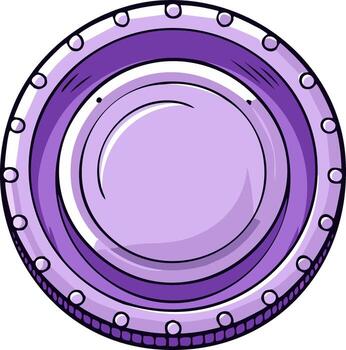 A stylized illustration of a round purple object with concentric circles and evenly spaced circular embellishments around its edge vector