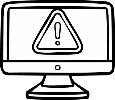 Desktop Computer with Error Warning Hand Drawn Icon Illustration Isolated vector