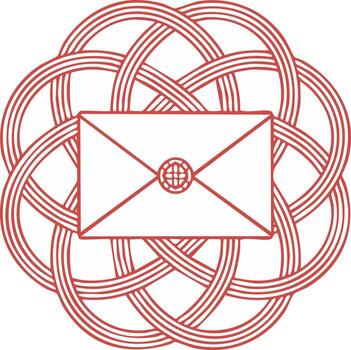 Red Envelope with Globe Seal Within Complex Interwoven Celtic Knot Circle Design vector