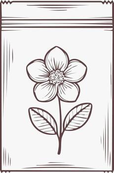 Simple line drawing of a flower in a resealable bag for seed packets vector