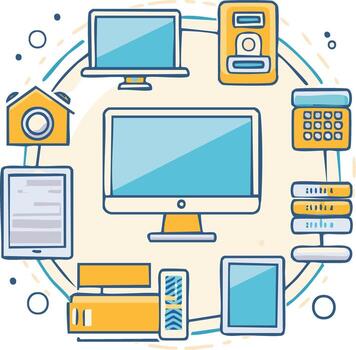 Internet de cosas sistema red dispositivos ilustración conectado en circulo vector