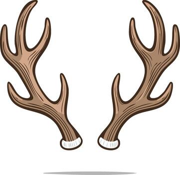 Stylized illustration of a pair of brown deer antlers with visible branching points and textured surface vector