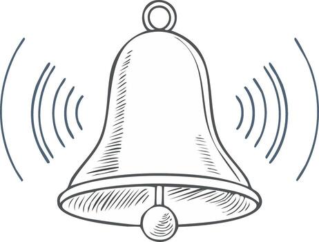 Hand Drawn Ringing Bell Illustration with Sound Waves, Symbolizing Alert, Notification or Alarm for Various Creative Projects vector