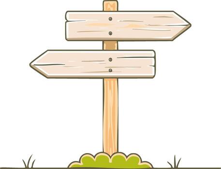 Cartoon wooden directional signpost with two arrows pointing left and right for choice and decision making vector