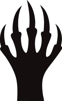 Black Silhouette of a Fierce Creature's Clawed Paw with Sharp Talons Extended vector