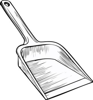 Sketch of dustpan with handle for cleanup and household tasks, stylized black lines vector