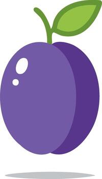 Stylized purple plum with green stem and leaf floating with a soft shadow vector