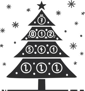 Stylized Holiday Countdown Tree with Numbers and Snowflakes for Advent Calendar Use vector