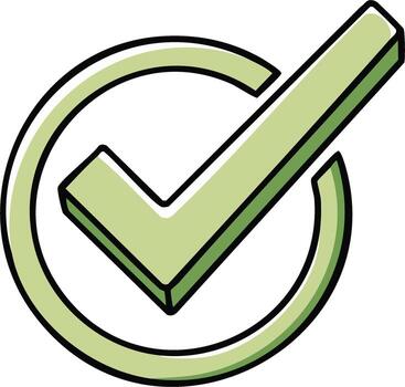 dibujado a mano verde marca de verificación icono con un 3d efecto dentro un circulo vector