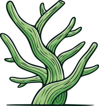 Stylized Illustration of a Green Cartoonish Tree with Abstract Branches and Wood Grain Texture vector