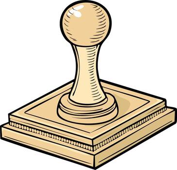 Old fashioned cartoon style wooden stamp with rounded handle and square base for documents and letters vector