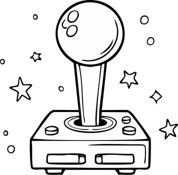 Retro Arcade Game Joystick Controller Outline Drawing with Stars and Buttons vector