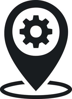 Map Pointer Icon with Gear Setting, Location Pin, Technical Support Service vector