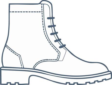 Line drawing of a rugged combat boot with laces, side view vector