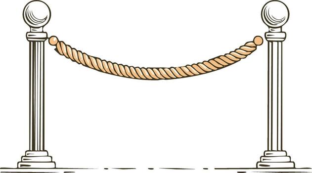 Barrier with Classic Post and Rope Cartoon Style Design Restriction Object Separator Elegant Protection Line Up Object vector
