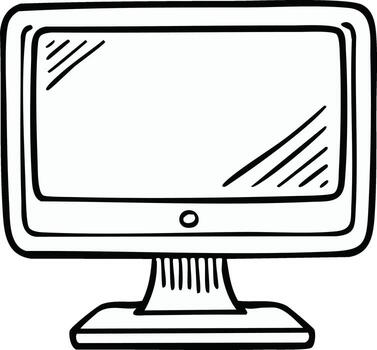 retro estilo computadora monitor bosquejo con pantalla destello línea Arte ilustración en negro y blanco vector
