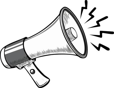 Handheld Megaphone Device Emitting Sound Waves in Retro Sketch Style vector