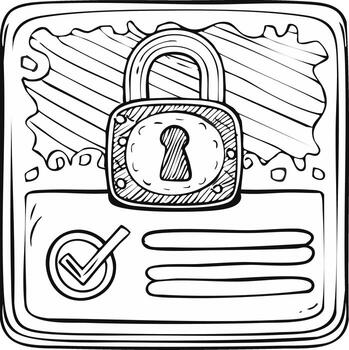 Hand drawn security concept with padlock and checkmark for secure login and user authentication vector