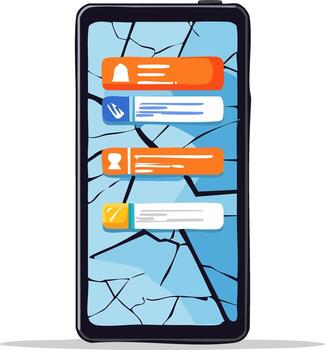 roto móvil dispositivo pantalla con notificaciones mensaje burbujas aplicación vector