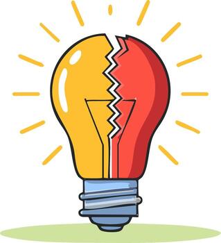 Broken Lightbulb Symbolizing Failed Idea or Energy Loss vector