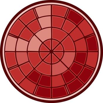 resumen circular mosaico en rojo tonos con radial líneas y segmentario formas vector
