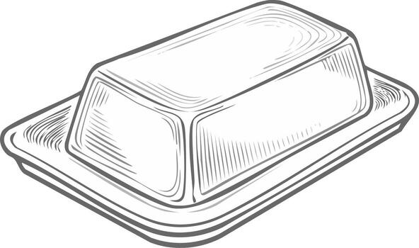 elegante mantequilla plato obra de arte presentando un bloquear de mantequilla Listo a untado en desayuno un pan vector