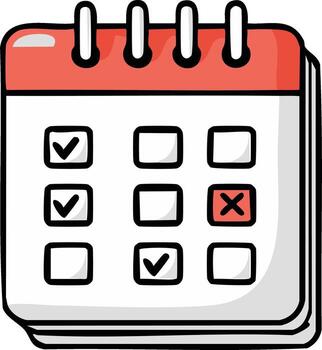 Doodle Calendar Planner with Checkmarks and X Mark for Dates vector