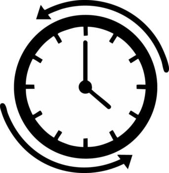 Clock face icon surrounded by arrows indicating forward and backward rotation time concept, illustration vector