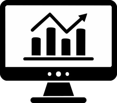 Business data analytics icon showing growth chart on computer monitor screen vector
