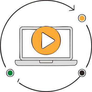 mano dibujado ordenador portátil reproducción con continuo ciclo flecha y vibrante Progreso indicador puntos vector