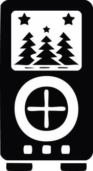 Retro gaming device with winter holiday scene and circular control pad icon vector